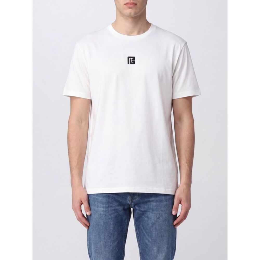 Balmain Men Cotton-Blend Crewneck T-Shirt Balmain With Labyrinth Monogram